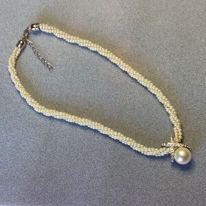 FINAL SALE PRICE Pearl Twist Adjustable Necklace W/Pearl/Rhinestones